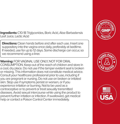 O Positiv URO Boric Acid Vaginal Suppository – with Lactic Acid, and Aloe for Fast Relief and Vaginal Odor Control – Vegan, Free from Parabens, Dyes, and Fragrances – 12 Count (Pack of 1)-HZ